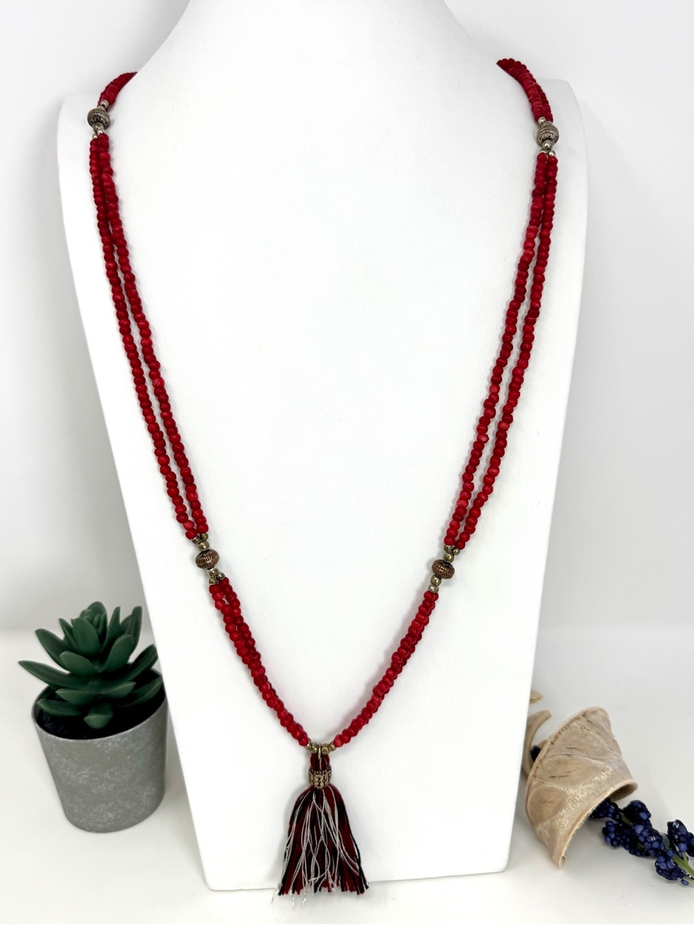 Bohemian Red Beaded Tassel Necklace - Women's Jewelry
